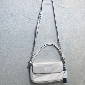 Tahari White Leather Crossbody Bag with Top Handle